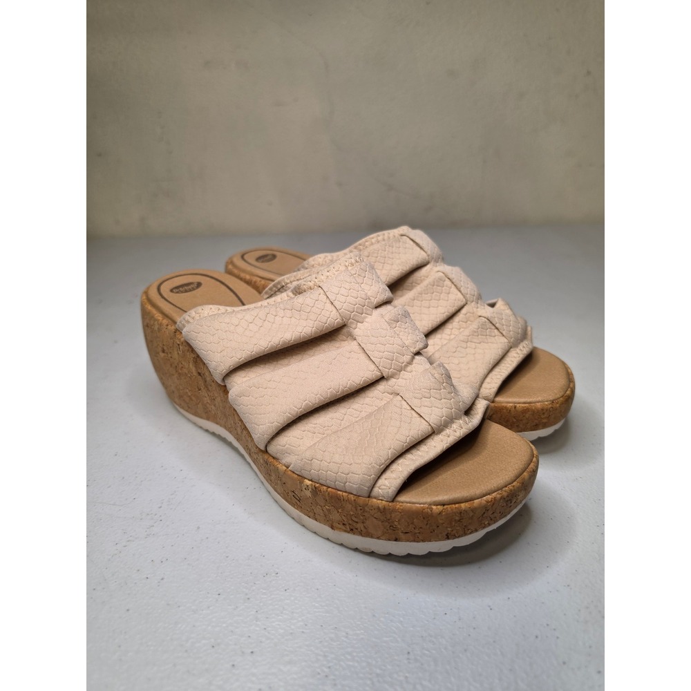 Dr. Scholls Praise Up Beige Snakeskin Cork Wedge Platform Sandals Womens 8M
